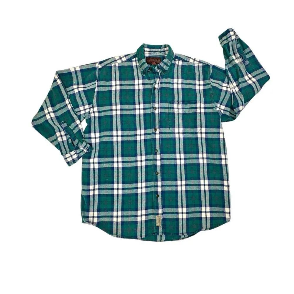 Vintage Abercrombie & Fitch The Big Shirt Flannel Plaid Green White Mens Medium